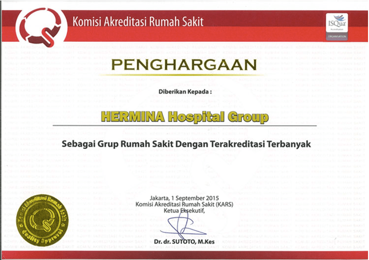 Hermina Award KARS Hospital Group with The Most Accreditation - 2015