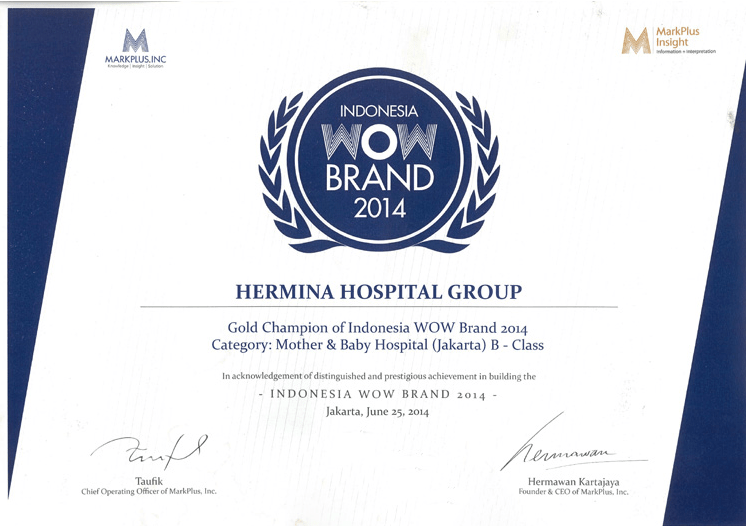 Hermina Award Markplus Gold Champion of Indonesia WOW Brand - 2014